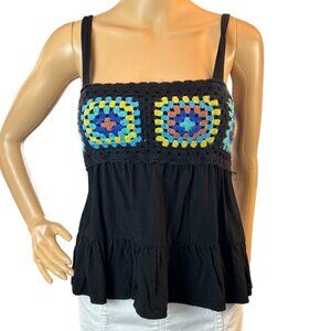 SO Womens Babydoll Tank Top Small Afgan‎ Crochet Detail Y2K Retro